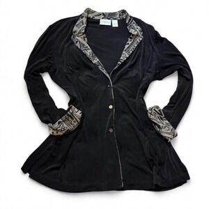 Vintage 90s Chico's Travelers Black Slinky Knit Jacket, Women's Size XL